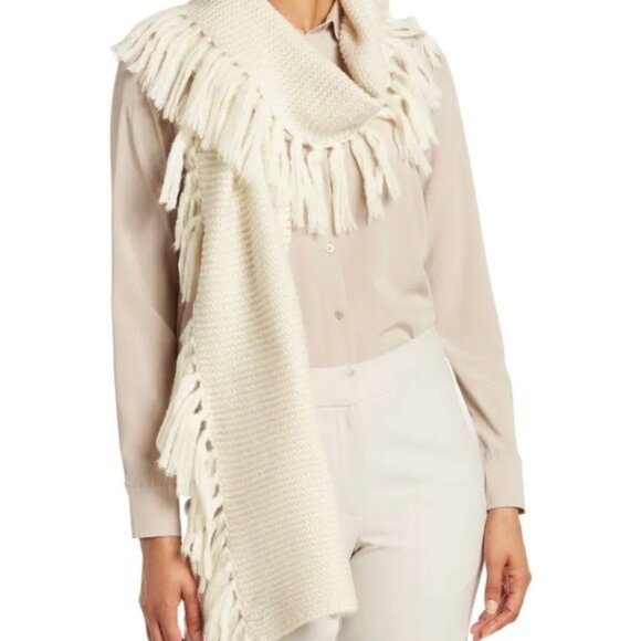 Frye Womens Scarf Cable Fringe‎ Cream Knit Scarf NWT Ivory BOHO Shawl - Picture 1 of 6